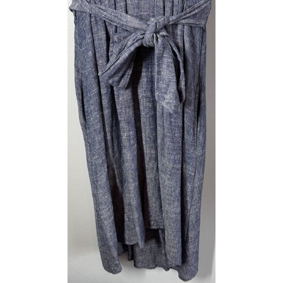 Max Studio Womens Chambray Dress Large Linen Blend V-Neck Coastal Cottagecore - Picture 5 of 12